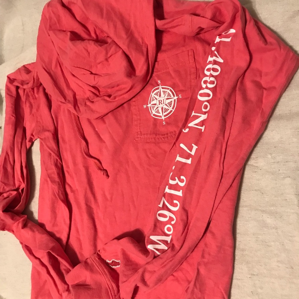 Hooded long sleeve pullover Newport RI oversized fit small bright coral color
